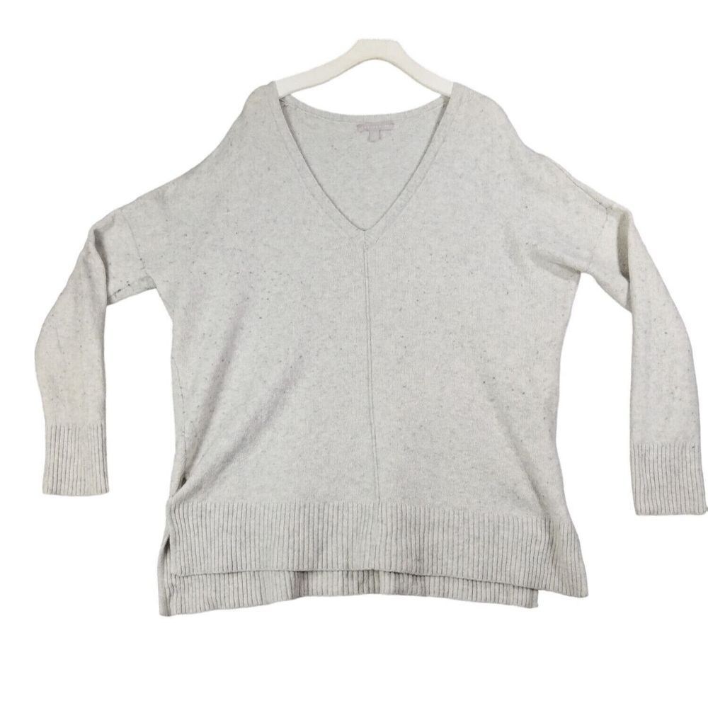 CHELSEA28 V-Neck Pullover Sweater Women SZ XL Wool Cotton Oversized Gray Slouchy